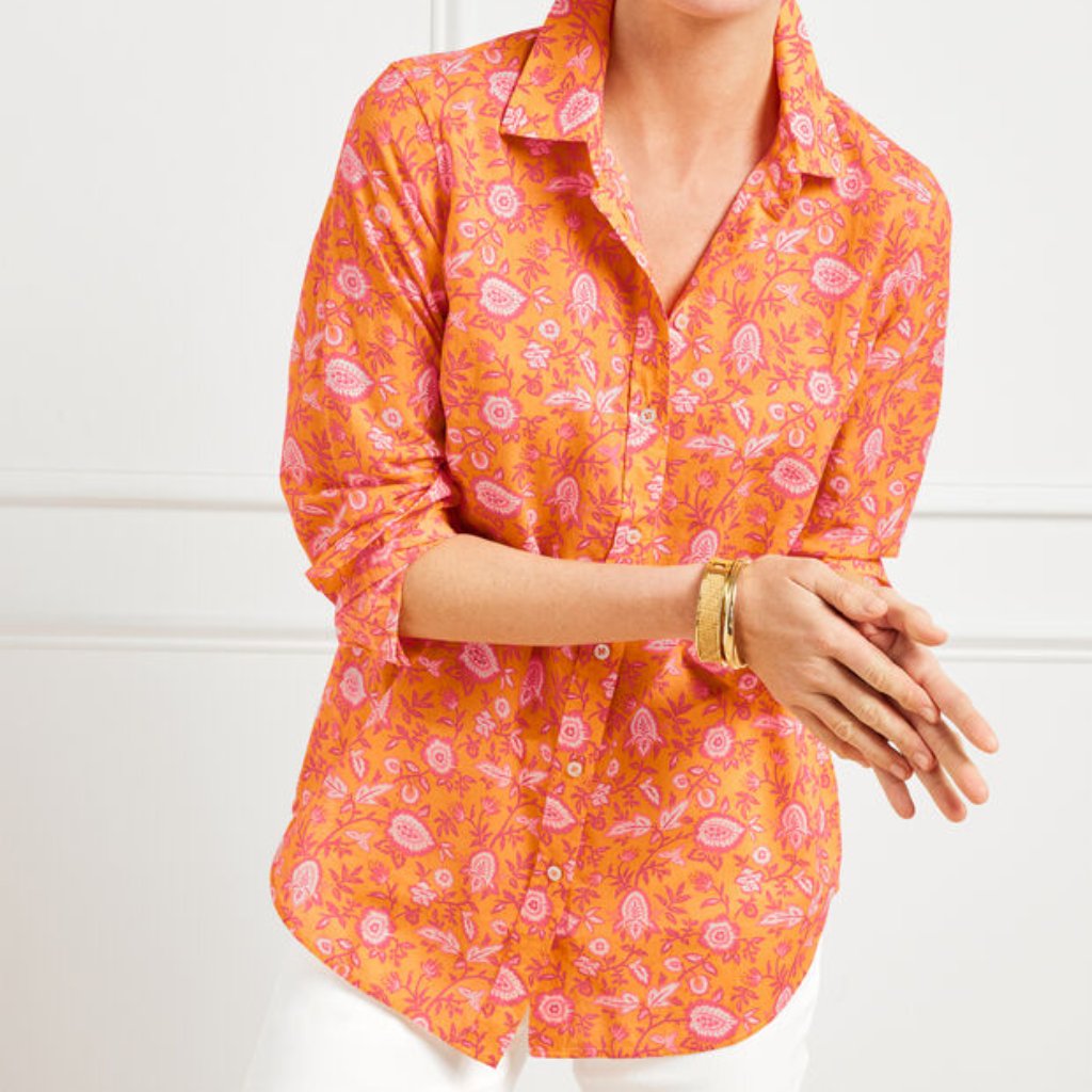 Talbots Climbing Jacobean Print Cotton Button Front Shirt M Petite